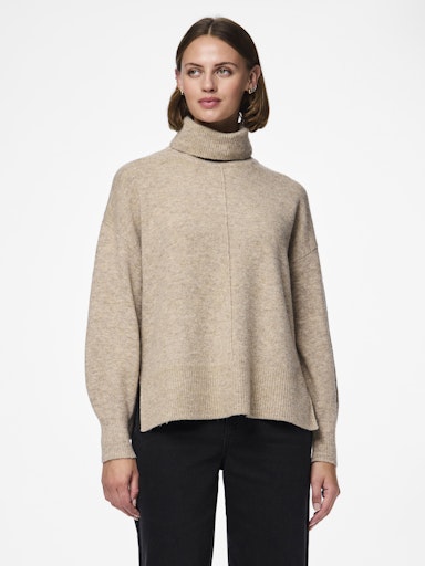 Pieces Malou Long Sleeve Roll Neck Knit - Taupe Grey