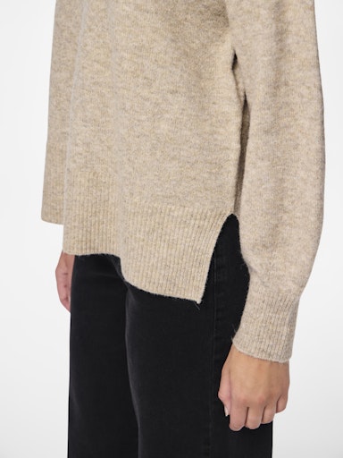 Pieces Malou Long Sleeve Roll Neck Knit - Taupe Grey