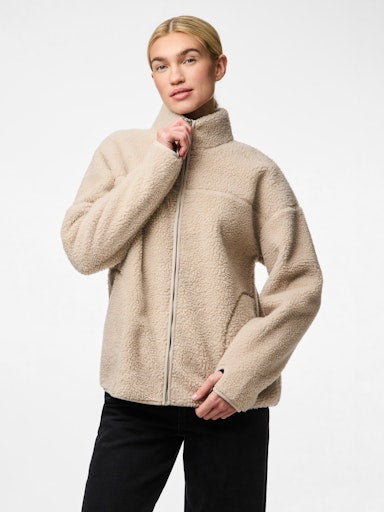 Pieces Sadia Long Sleeve Teddy Jacket - Silver Grey