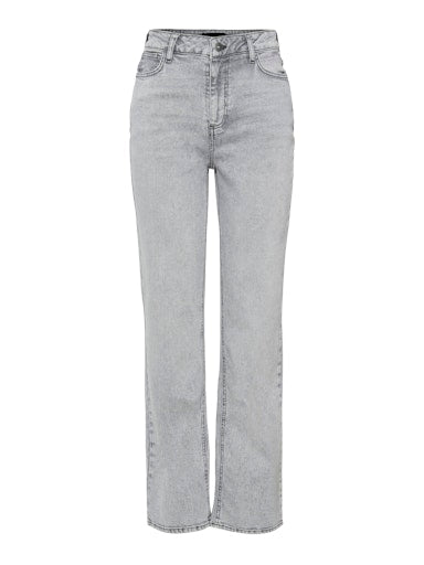 Pieces Kelly High Waisted Straight Jeans - Light Grey Denim