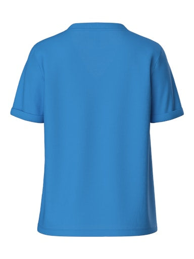 Pieces Ria Short Sleeve V Neck Solid Tee - Azure Blue