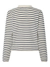 Pieces Senna Long Sleeve Half Placket Knit - Cloud Dancer/ Maritime Blue Stripes