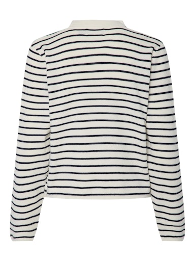 Pieces Senna Long Sleeve Half Placket Knit - Cloud Dancer/ Maritime Blue Stripes