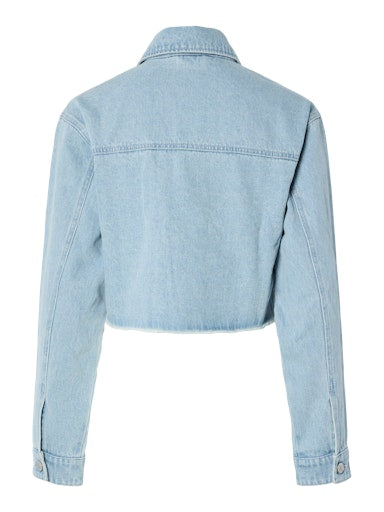 Pieces Fay Cropped Denim Jacket - Light Blue Denim