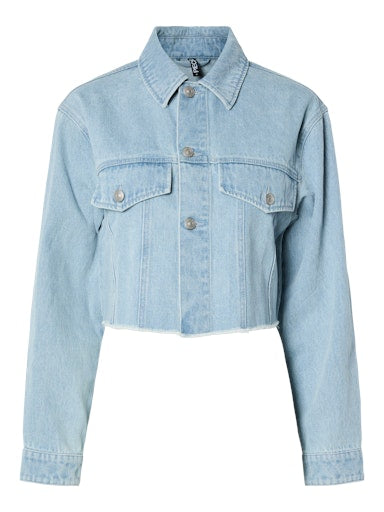 Pieces Fay Cropped Denim Jacket - Light Blue Denim