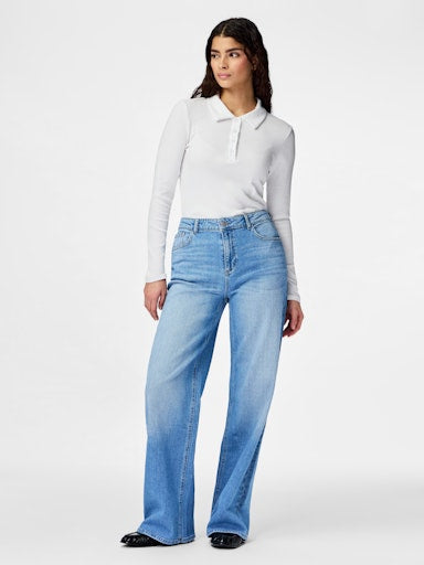 Pieces Silke Mid Waist Wide Jeans - Light Blue Denim
