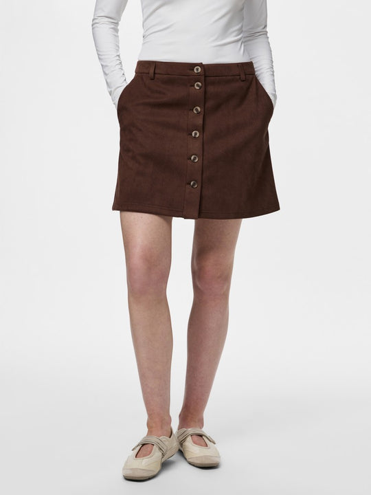 Pieces Rakel Brushed High-Waist Short Skirt - Chicory Coffee