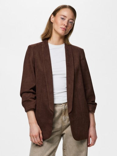 Pieces Bosella 3/4 Brushed Blazer - Chicory Coffee
