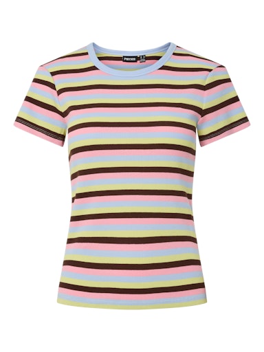 Pieces May Short Sleeves Striped Tee - Cashmere Blue
