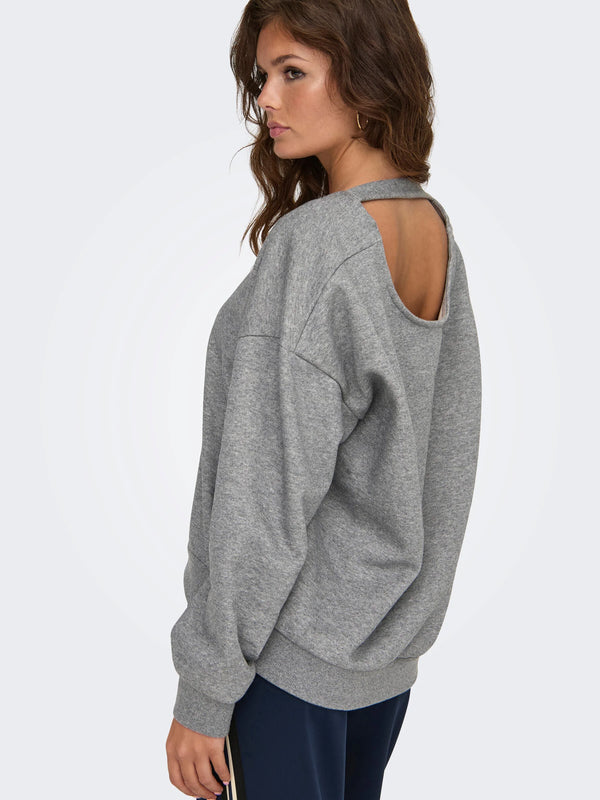 Only Lari Long Sleeve Cut Out Back Sweater - Medium Grey Melange