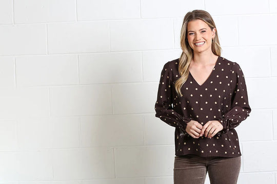 Rant & Rave Sophia Top - Chocolate Dot