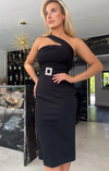 Girl In Mind Gracie Cold Shoulder Diamonded Belt Black Dress