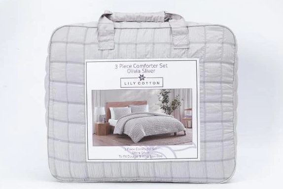 Lily Cotton 3 Piece Comforter Set - Olivia Silver