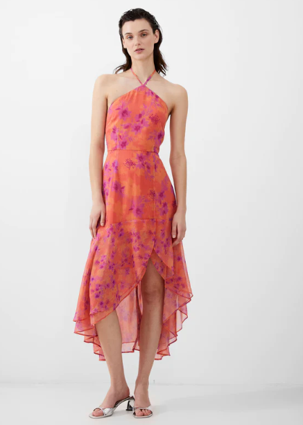 French Connection Arla Hallie Crinkle Ruffle Dress - Coral