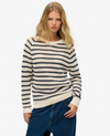 Superdry Stripe Crochet Slouchy Crew - Natural White Stripe