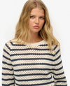 Superdry Stripe Crochet Slouchy Crew - Natural White Stripe