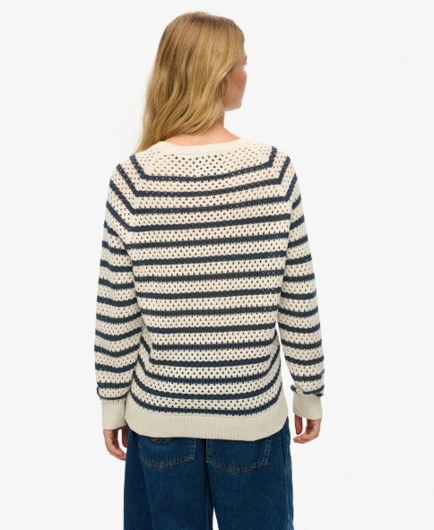 Superdry Stripe Crochet Slouchy Crew - Natural White Stripe