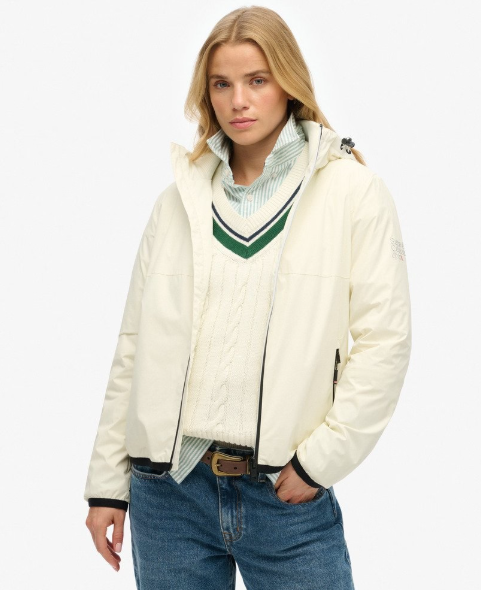 Superdry Hooded Logo Windbreaker Jacket - Off White