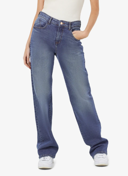 Noisy May Yolanda Wide Leg Jeans - Medium Blue Denim