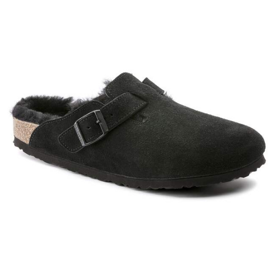 Birkenstock Boston Shearling Suede Leather - Black