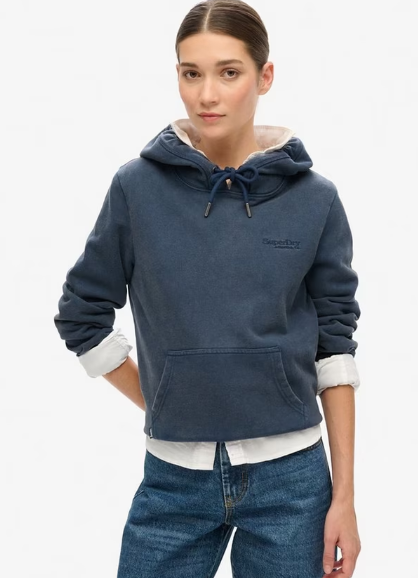 Superdry Essential Logo Half Brushed Hoodie - Richest Navy