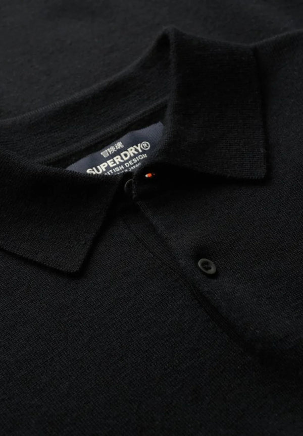 Superdry Merino Long Sleeve Polo Jumper - Black