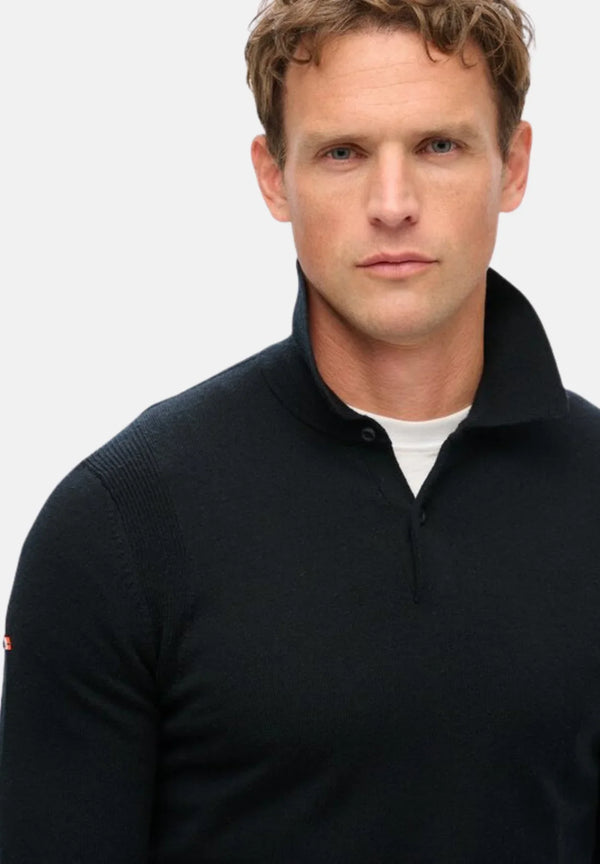 Superdry Merino Long Sleeve Polo Jumper - Black