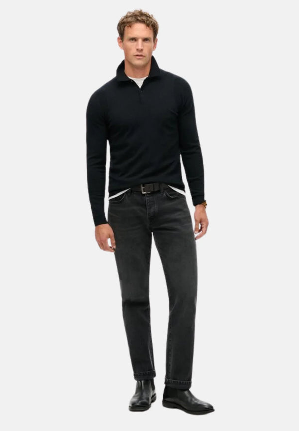 Superdry Merino Long Sleeve Polo Jumper - Black