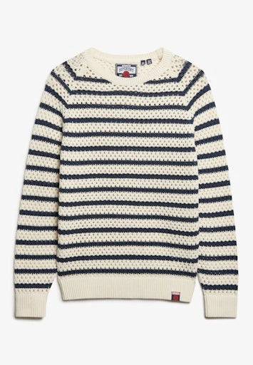 Superdry Stripe Crochet Slouchy Crew - Natural White Stripe