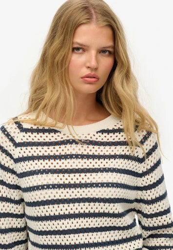 Superdry Stripe Crochet Slouchy Crew - Natural White Stripe