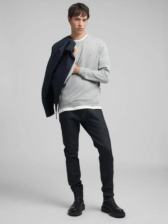 Replay Cotton Pullover With R Embroidery - Grey Melange UK4851.000.G22578.M03