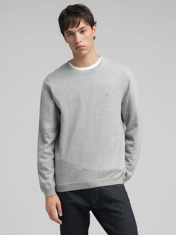 Replay Cotton Pullover With R Embroidery - Grey Melange UK4851.000.G22578.M03