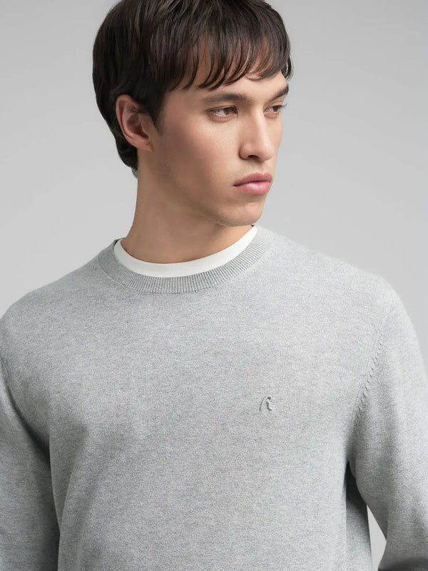 Replay Cotton Pullover With R Embroidery - Grey Melange UK4851.000.G22578.M03