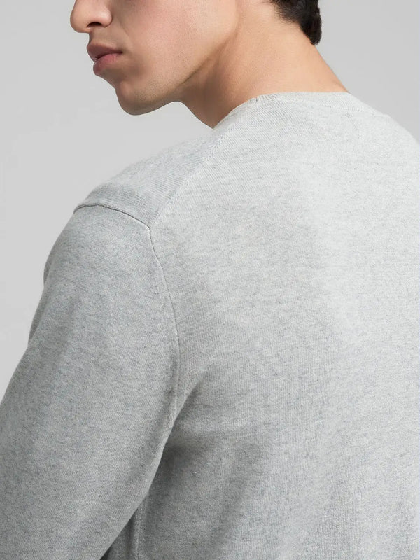 Replay Cotton Pullover With R Embroidery - Grey Melange UK4851.000.G22578.M03