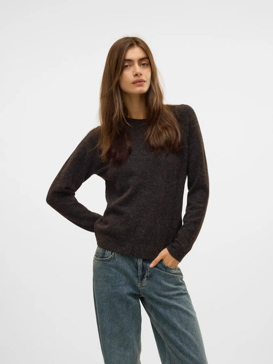 Vero Moda Doffy Long Sleeve 0-Neck Knit - Chocolate Torte/Black