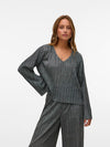 Vero Moda Lula Long Sleeve Top - Black/Silver Lurex