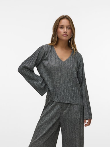 Vero Moda Lula Long Sleeve Top - Black/Silver Lurex