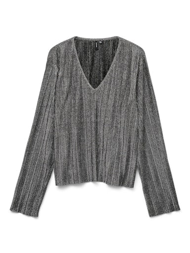 Vero Moda Lula Long Sleeve Top - Black/Silver Lurex
