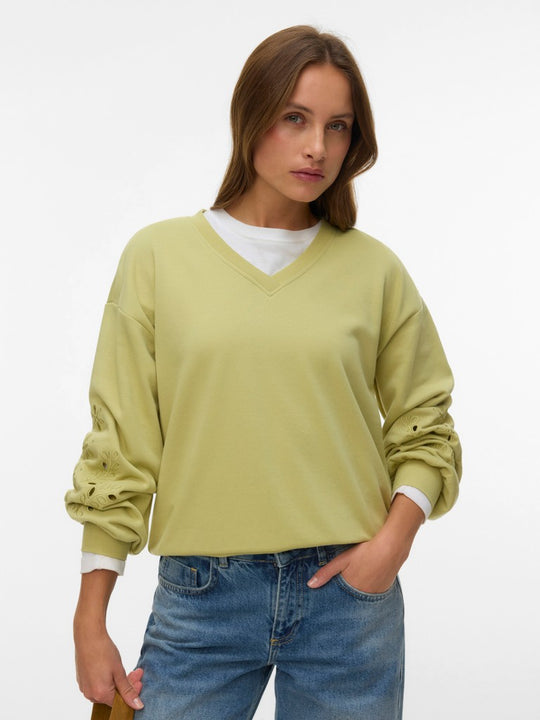 Vero Moda Ellie Long Sleeve V-Neck Embroidery Sweat - Winter Pear