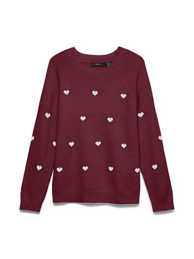 Vero Moda Doffy Intarsia Long Sleeve O Neck Knit - Windsor Wine