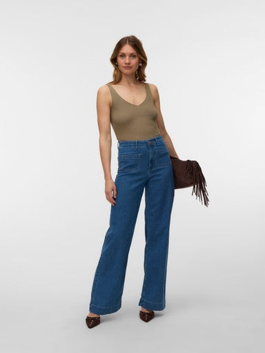 Vero Moda Kayla High Rise Wide Pocket - Medium Blue Denim