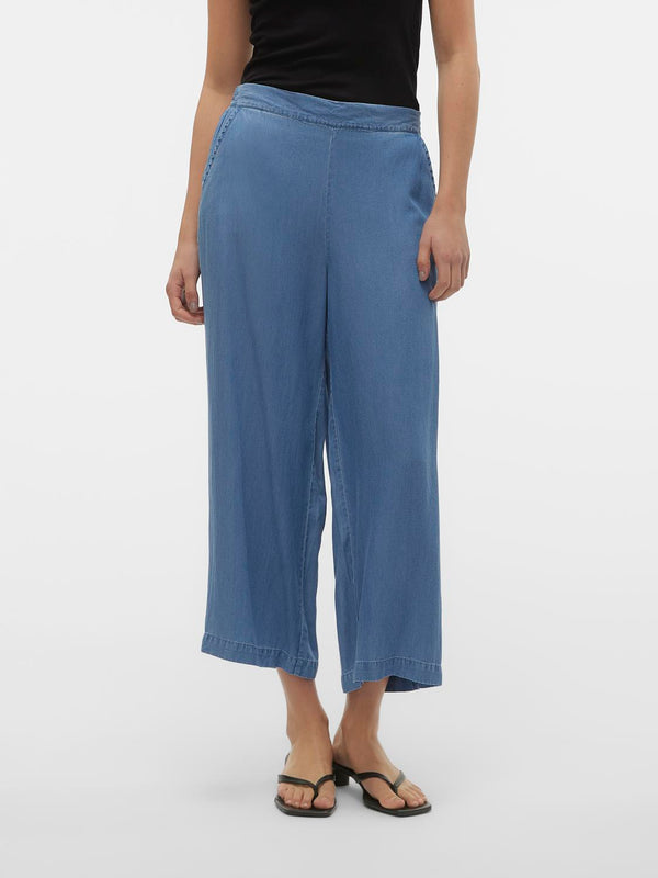 Vero Moda Bree Mid Waist Wide Culotte Pants - Medium Blue Denim