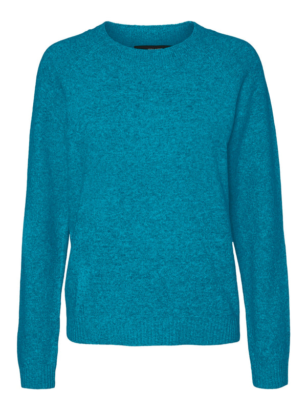 Vero Moda Doffy Long Sleeve 0-Neck Knit - Caribbean Sea/Melange