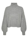 Vero Moda Zelda Long Sleeve Highneck Pullover - Medium Grey Melange