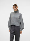 Vero Moda Zelda Long Sleeve Highneck Pullover - Medium Grey Melange