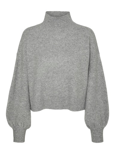 Vero Moda Zelda Long Sleeve Highneck Pullover - Medium Grey Melange