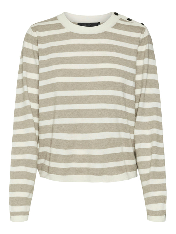 Vero Moda Fantastic Long Sleeve O Neck Button Pullover - Birch Melange