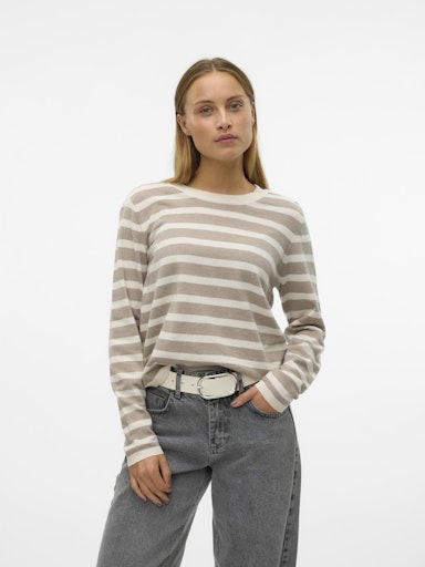 Vero Moda Fantastic Long Sleeve O Neck Button Pullover - Birch Melange