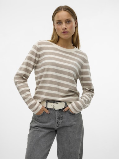 Vero Moda Fantastic Long Sleeve O Neck Button Pullover - Birch Melange