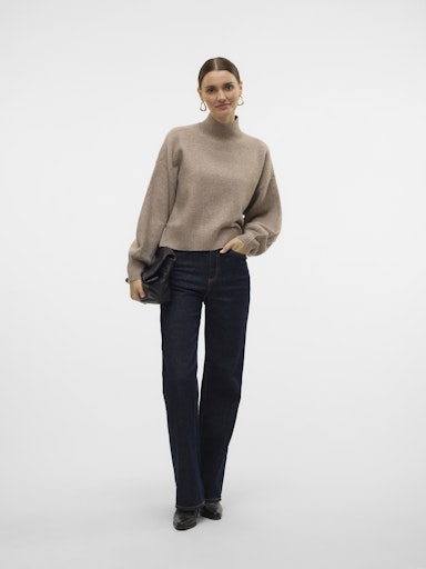 Vero Moda Zelda Long Sleeve Highneck Pullover - Moon Rock